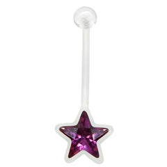 Purple Star Crystal Pregnancy Belly Buttom Rings Acrylic 14G 18MM