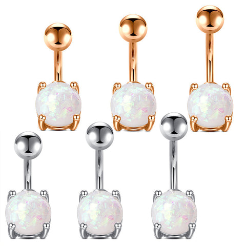 Classic White Opal 4-Prong Belly Button Ring 3 Size Available