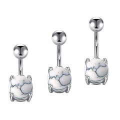 White Marble Belly Button Ring Stainless Steel 14G Navel Belly Ring Piercing In 3 Size