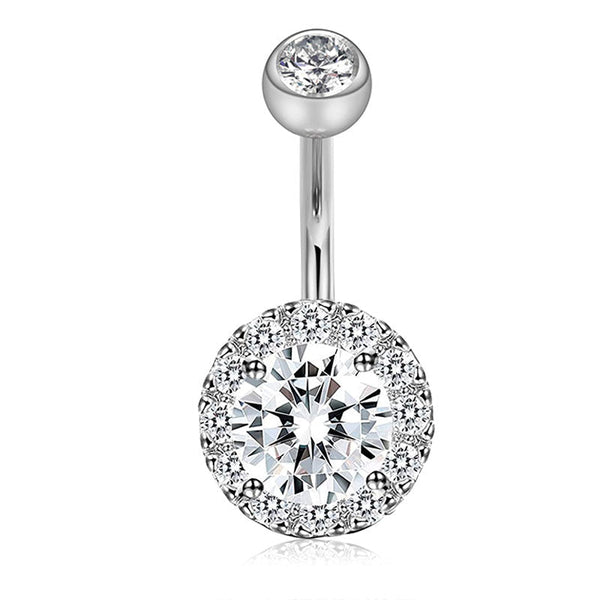 Big CZ Paved 14G Surgical Steel Belly Button Ring 6MM 10MM Navel Belly Ring Piercing Jewelry