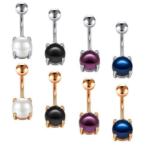 4-Claw Pearl Inlaid Belly Button Ring Surgical Steel Navel Belly Rings Piercing For Women