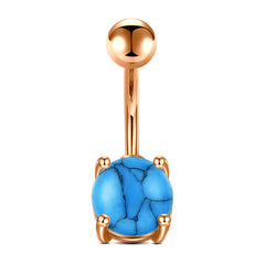 White Marble and Blue Turquoise Belly Button Ring 14G Navel Belly Ring Piercing