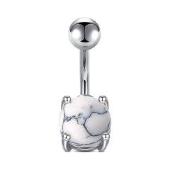 White Marble Belly Button Ring Stainless Steel 14G Navel Belly Ring Piercing In 3 Size