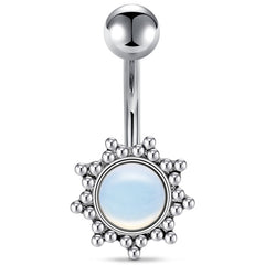 Opal Inlaid Sun Belly Button Ring 14G Surgical Steel Belly Navel Ring Piercing Jewelry