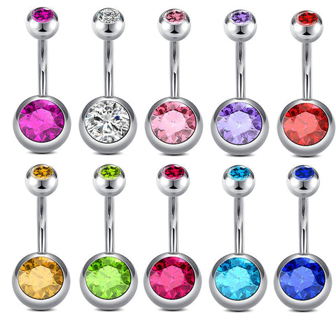 14G Surgical Steel Belly Button Ring Basic Zirconia CZ Inlaid Navel Ring Piercing Jewelry