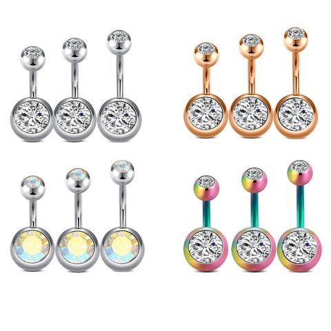 14G Surgical Steel Belly Button Ring 6MM 8MM 10MM Length Basic CZ Inlaid Navel Ring Piercing