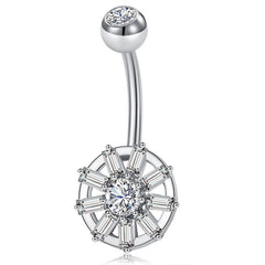 14G Surgical Steel Belly Button Ring Round CZ Inlaid Belly Navel Ring Piercing Jewelry