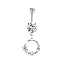 Belly Button Ring With Flower Wreath Dangle 14G Surgical Steel Navel Ring Piercing Jewelry