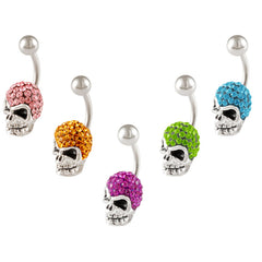 CZ Skull Head Belly Button Ring 14G Surgical Steel Zirconia Inlaid Navel Ring Piercing