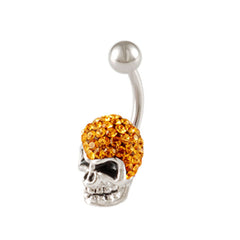 CZ Skull Head Belly Button Ring 14G Surgical Steel Zirconia Inlaid Navel Ring Piercing