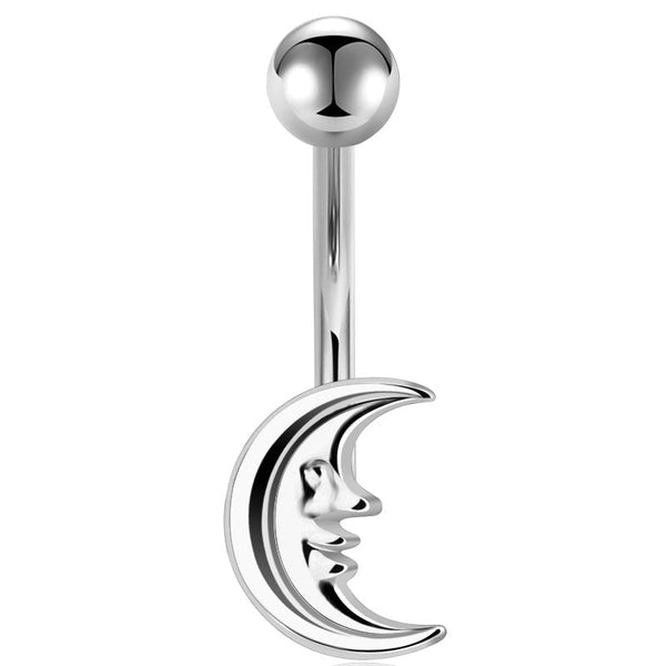 Moon Face Belly Button Ring 14G Surgical Steel Belly Navel Ring Piercing Jewelry