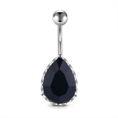 Drip Shaped CZ Inlaid Belly Button Ring 14G Surgical Steel Navel Belly Ring Piercing