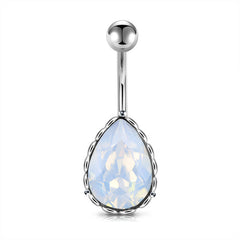 Drip Shaped CZ Inlaid Belly Button Ring 14G Surgical Steel Navel Belly Ring Piercing