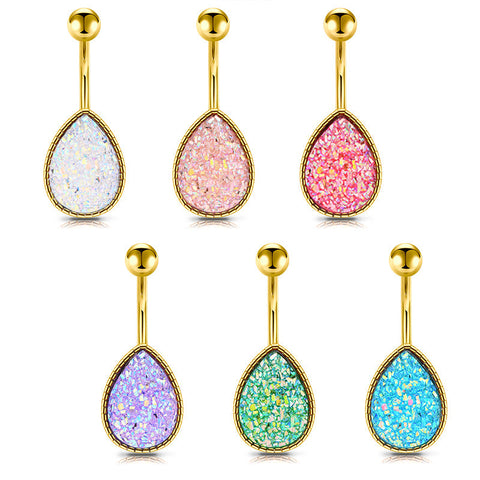 Drip Sand Glitter Belly Button Ring 14G Surgical Steel Gold Navel Belly Ring Piercing Jewelry