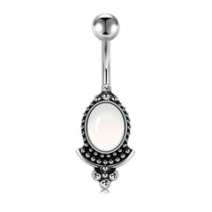 Vintage Oval Gem Belly Ring Belly Button Rings Stainless Steel 14G Navel Piercing Jewelry