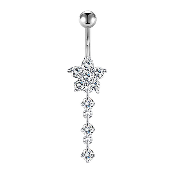 Dangle Flower Belly Button Ring 14G Surgical Steel CZ Pendant Navel Ring Piercing Jewelry