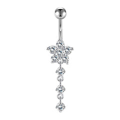 Dangle Flower Belly Button Ring 14G Surgical Steel CZ Pendant Navel Ring Piercing Jewelry