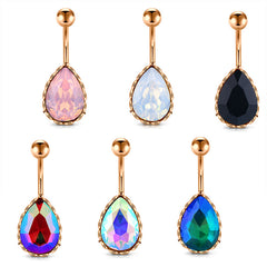 Drip Shaped CZ Inlaid Belly Button Ring 14G Surgical Steel Rose Gold Navel Belly Ring Piercing