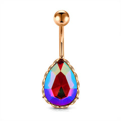 Drip Shaped CZ Inlaid Belly Button Ring 14G Surgical Steel Rose Gold Navel Belly Ring Piercing