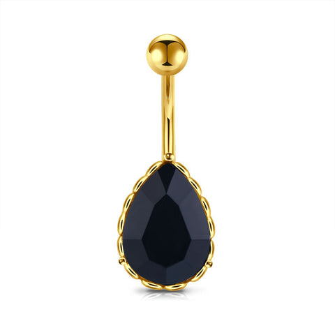 Drip Shaped CZ Inlaid Belly Button Ring 14G Surgical Steel Gold Navel Belly Ring Piercing