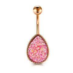 Drip Sand Glitter Belly Button Ring 14G Surgical Steel Rose Gold Navel Belly Ring Piercing Jewelry