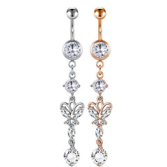 Butterfly CZ Pandent Belly Button Ring 14G Surgical Steel Belly Navel Ring Piercing Jewelry