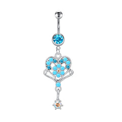 Blue Butterfly Flower Dangel Belly Button Ring 14G Surgical Steel Navel Ring Piercing Jewelry