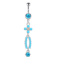 Blue Butterfly Flower Dangel Belly Button Ring 14G Surgical Steel Navel Ring Piercing Jewelry