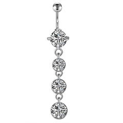 Triple CZ Crystal Pandent Belly Button Ring 14G Surgical Steel Belly Navel Ring Piercing