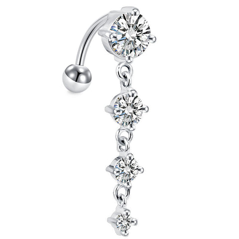 Triple CZ Dangle Reverse Belly Button Ring 14G Surgical Steel Top Down Navel Piercing