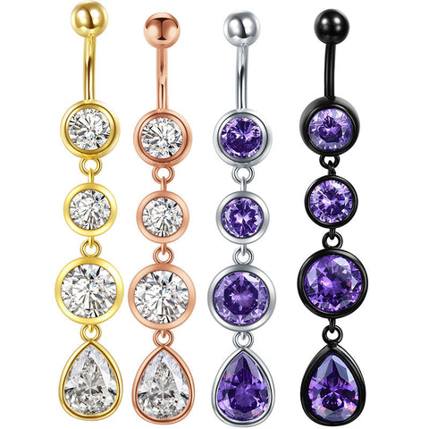 CZ Drip Dangel Belly Button Ring 14G Surgical Steel Belly Navel Ring Piercing Jewelry