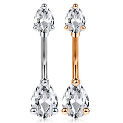 Double Side CZ Drip Belly Button Ring 14G Surgical Steel Belly Navel Ring Piercing Jewelry