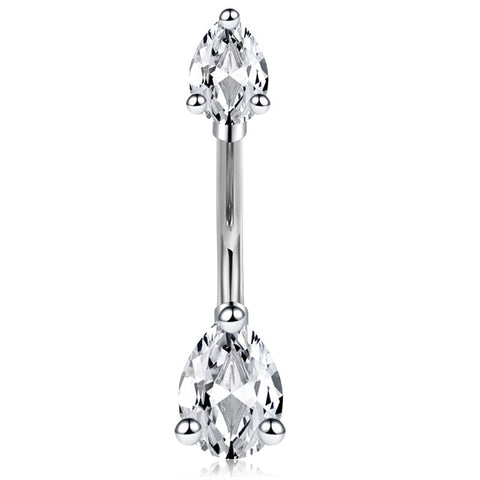 Double Side CZ Drip Belly Button Ring 14G Surgical Steel Belly Navel Ring Piercing Jewelry
