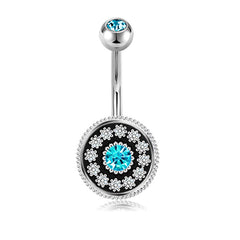 Vintage Round Belly Ring CZ Inlaid Belly Button Rings Stainless Steel Navel Piercing Jewelry