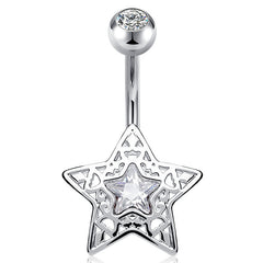 Hollow Out Heart Star Belly Button Ring 14G Surgical Steel Navel Ring Piercing Jewelry