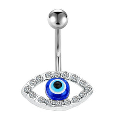 Evil Eyes CZ Pave Belly Button Ring 14G Surgical Steel Navel Ring Piercing Jewelry