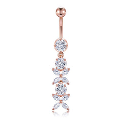 CZ Pendant Long Belly Button Ring 14G Surgical Steel Dangle Navel Belly Piercing Jewelry