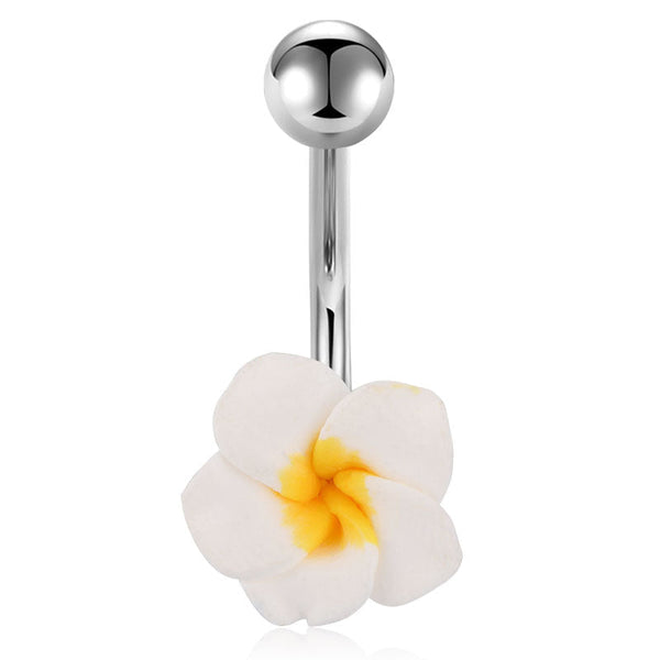 Acrylic Hawaii Flower Belly Button Ring 14G Surgical Steel Bar Navel Ring Piercing Jewelry