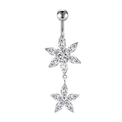 CZ Flower Dangle Belly Button Ring 14G Surgical Steel CZ Pendant Navel Ring Piercing Jewelry