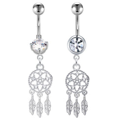 Dream Catcher Dangle Belly Button Ring 14G Surgical Steel Navel Ring Piercing Jewelry