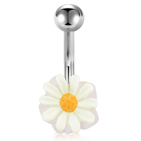 Acrylic Little Daisy Belly Button Ring 14G Surgical Steel Bar Navel Ring Piercing Jewelry