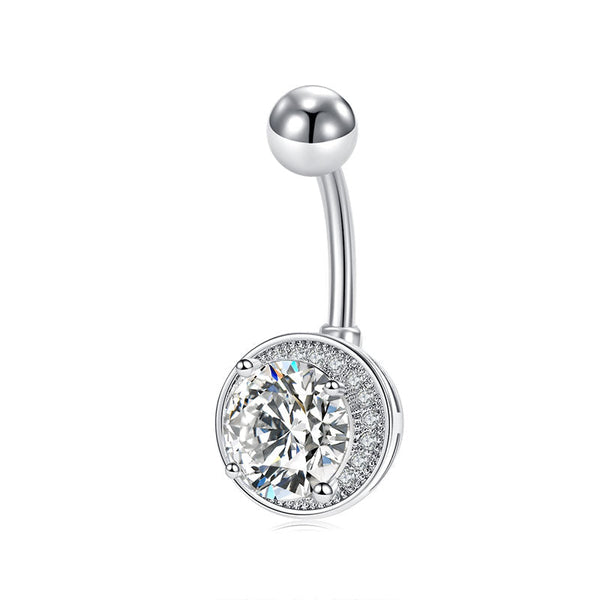 Big Diamond Inlaid Belly Button Ring 14G Surgical Steel Navel Ring Piercing Jewelry