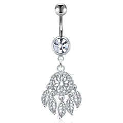 Dream Catcher Pandent CZ Belly Button Ring 14G Surgical Steel Navel Ring Piercing Jewelry