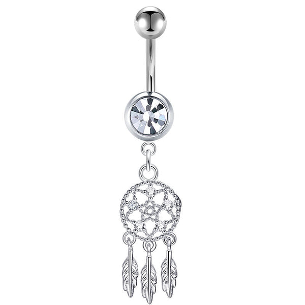 Dream Catcher Dangle Belly Button Ring 14G Surgical Steel Navel Ring Piercing Jewelry