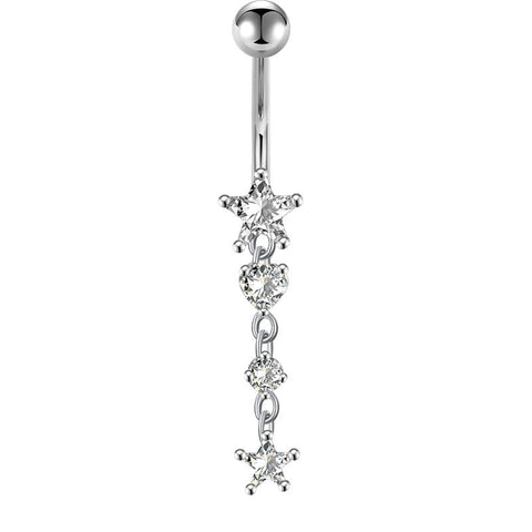 CZ Little Star Pendant Belly Button Ring 14G Surgical Steel Dangle Navel Belly Ring Piercing