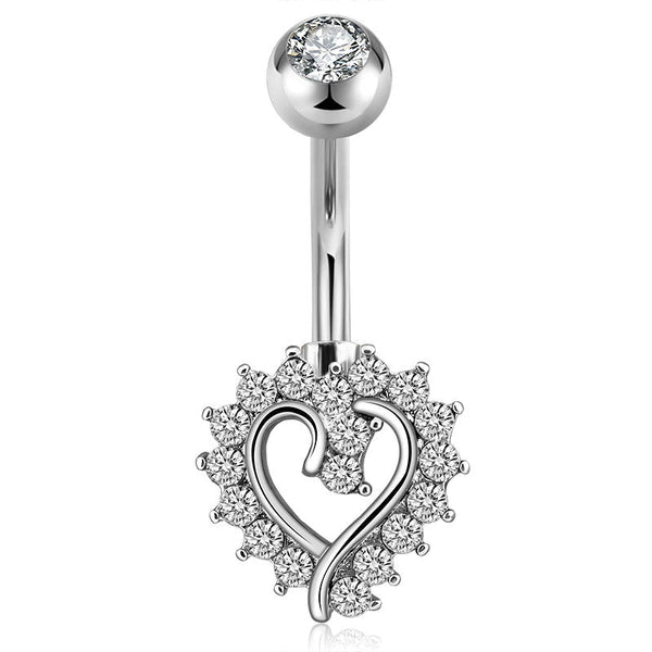 Heart CZ Belly Button Ring 14G Surgical Steel Bar Belly Navel Ring Piercing Jewelry