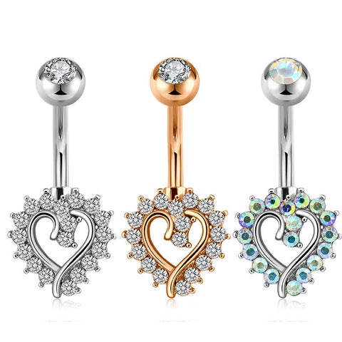 Heart CZ Belly Button Ring 14G Surgical Steel Bar Belly Navel Ring Piercing Jewelry