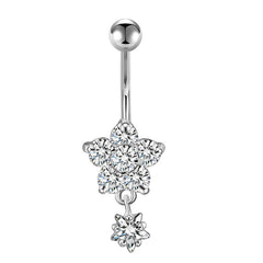 Shiny CZ Flower Dangle Belly Button Ring 14G Surgical Steel CZ Navel Ring Piercing Jewelry