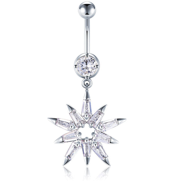 CZ Shiny Star Pendant Belly Button Ring 14G Surgical Steel Dangle Navel Belly Ring Piercing
