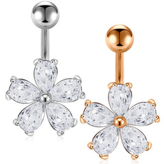 Shiny Flower CZ Belly Button Rings Surgical Steel Navel Piercing 14G Belly Piercing Jewelry